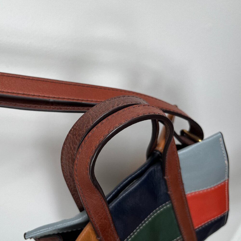 FOSSIL~ Multicolor Leather Crossbody Bag w/ Turnlock & Brass Tone Hardware - Picture 8 of 15